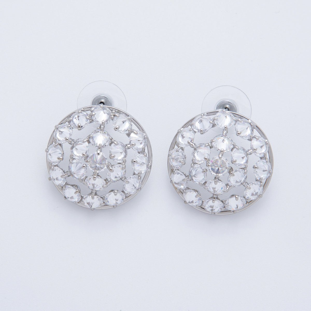 18K Gold Filled Micro Paved CZ Double Rounded Stud Earrings in Gold & Silver | AI306 AI307 - DLUXCA