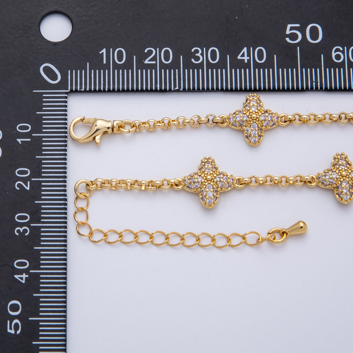 18K Gold Filled Micro Paved CZ Flower Cable Chain 7.2 Inch Bracelet | WA - 3983 - DLUXCA