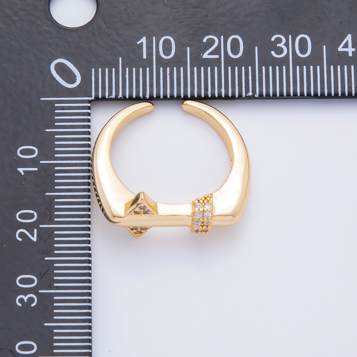 18K Gold Filled Micro Paved CZ Geometric Bar Thin Signet Ring Jewelry | O441 - DLUXCA