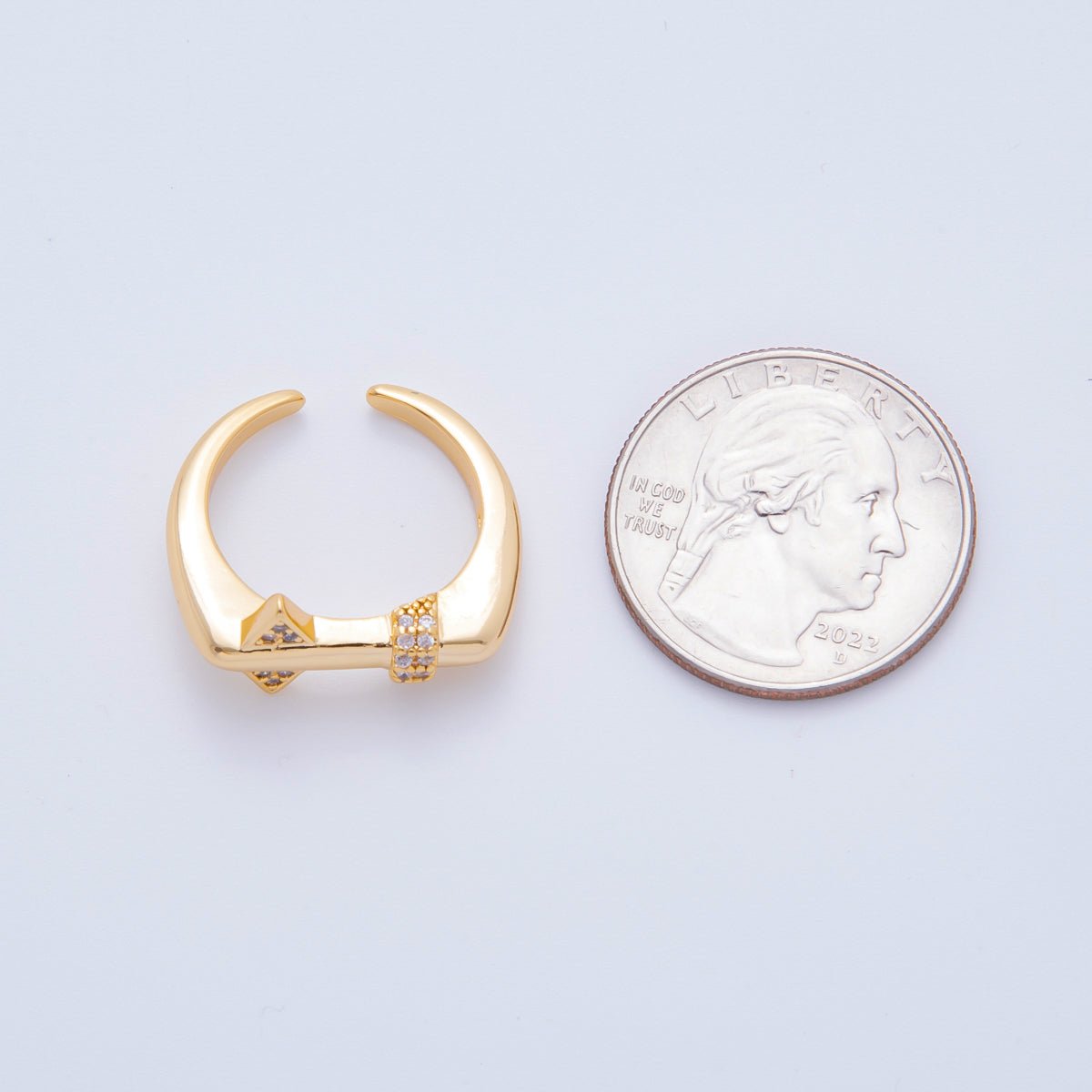 18K Gold Filled Micro Paved CZ Geometric Bar Thin Signet Ring Jewelry | O441 - DLUXCA