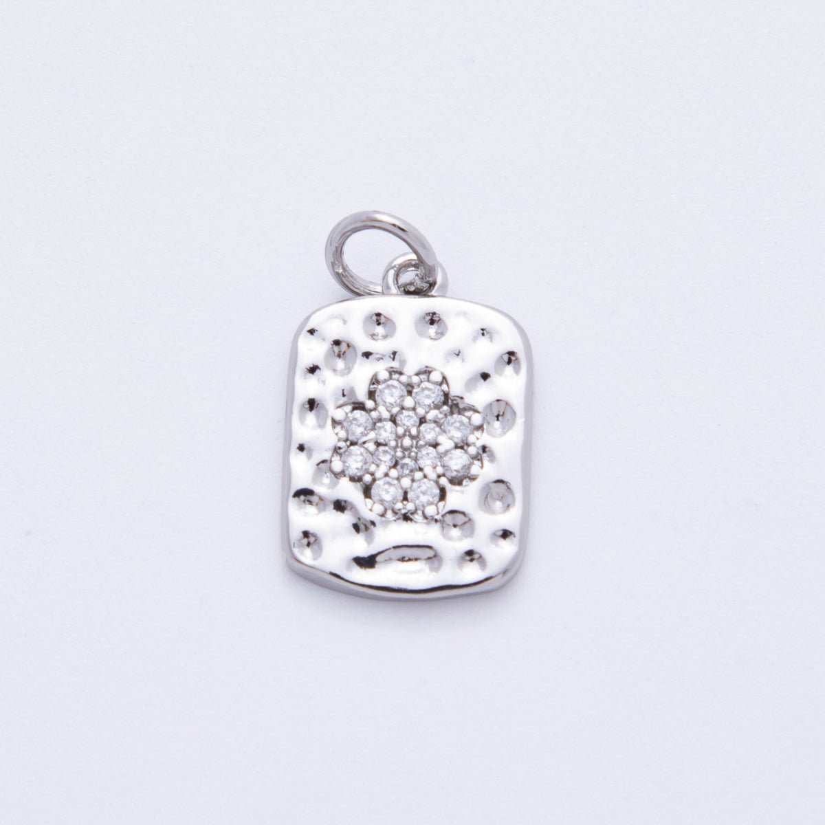 18K Gold Filled Micro Paved CZ Hammered Rectangular Tag Charm in Gold & Silver | E727 - DLUXCA