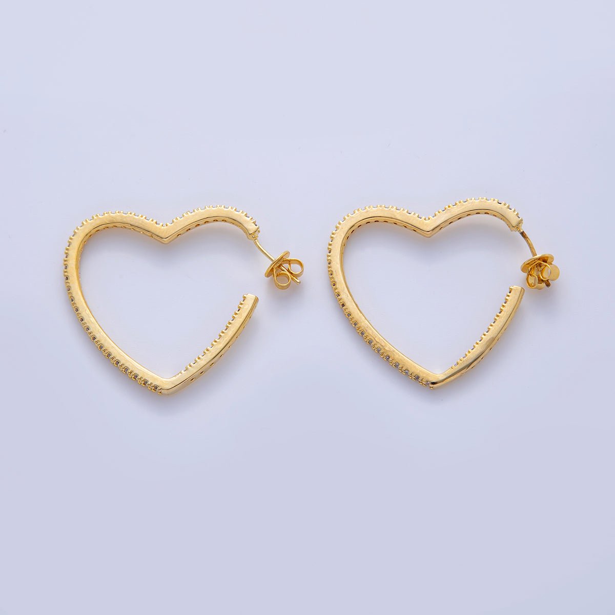 18K Gold Filled Micro Paved CZ Heart C - Shaped Hoop Earrings in Gold & Silver | AI335 AI334 - DLUXCA