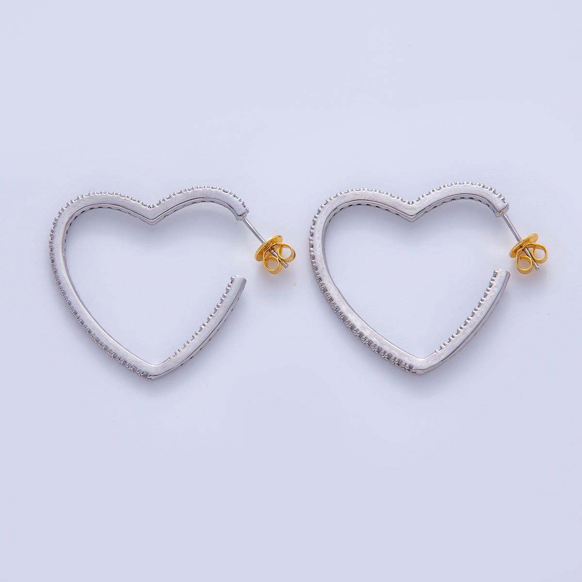 18K Gold Filled Micro Paved CZ Heart C - Shaped Hoop Earrings in Gold & Silver | AI335 AI334 - DLUXCA