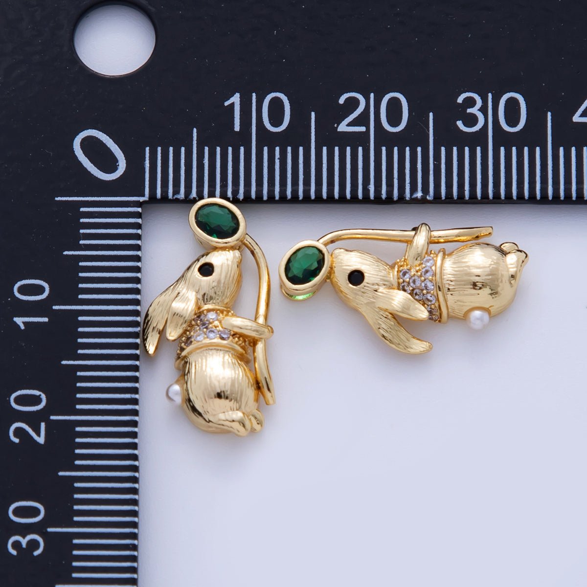 18K Gold Filled Micro Paved CZ Line - Textured Rabbit Bunny Leaf Charm | AF340 - DLUXCA