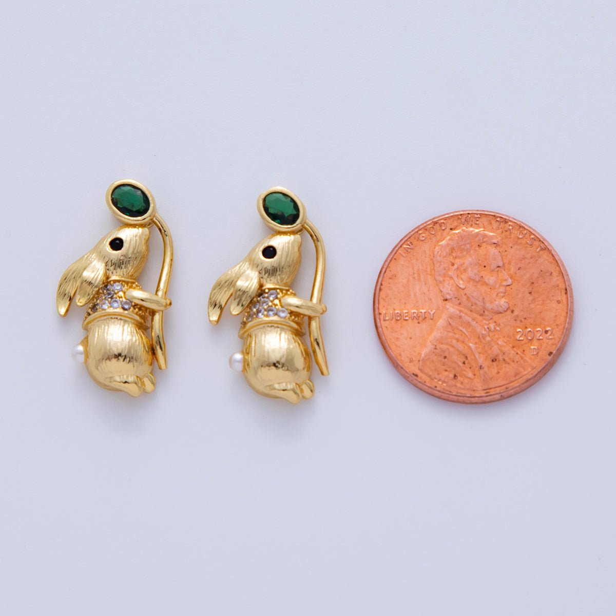 18K Gold Filled Micro Paved CZ Line - Textured Rabbit Bunny Leaf Charm | AF340 - DLUXCA