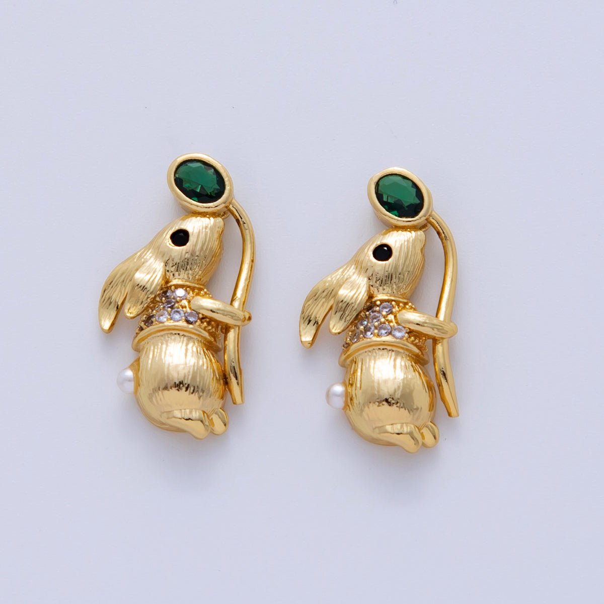18K Gold Filled Micro Paved CZ Line - Textured Rabbit Bunny Leaf Charm | AF340 - DLUXCA