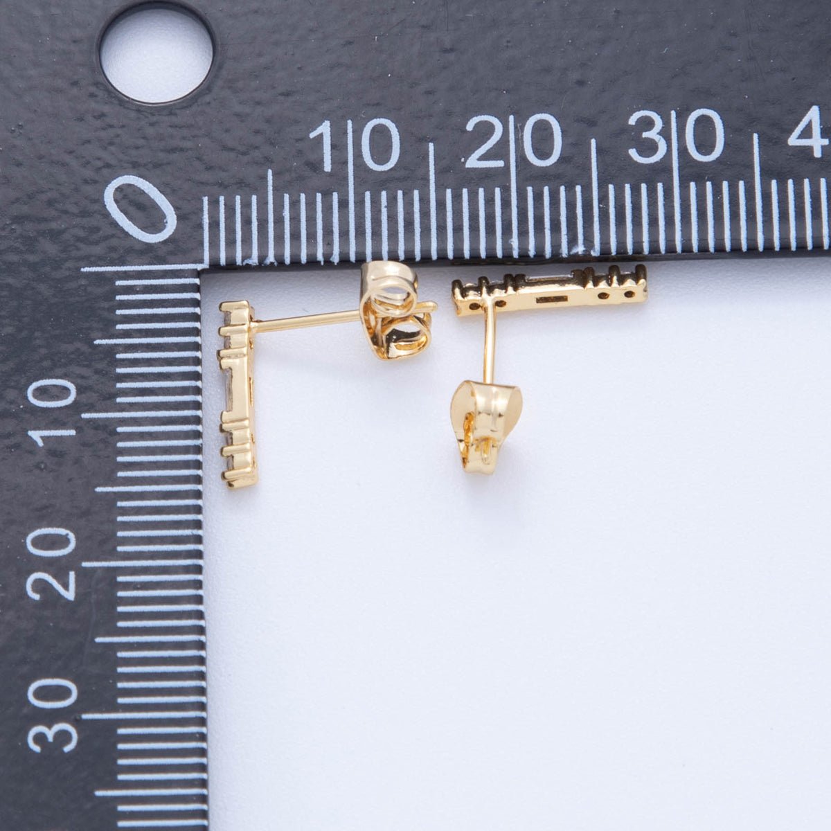 18K Gold Filled Micro Paved CZ Lined Center Accented Light Drop Stud Earrings | AI398 - DLUXCA