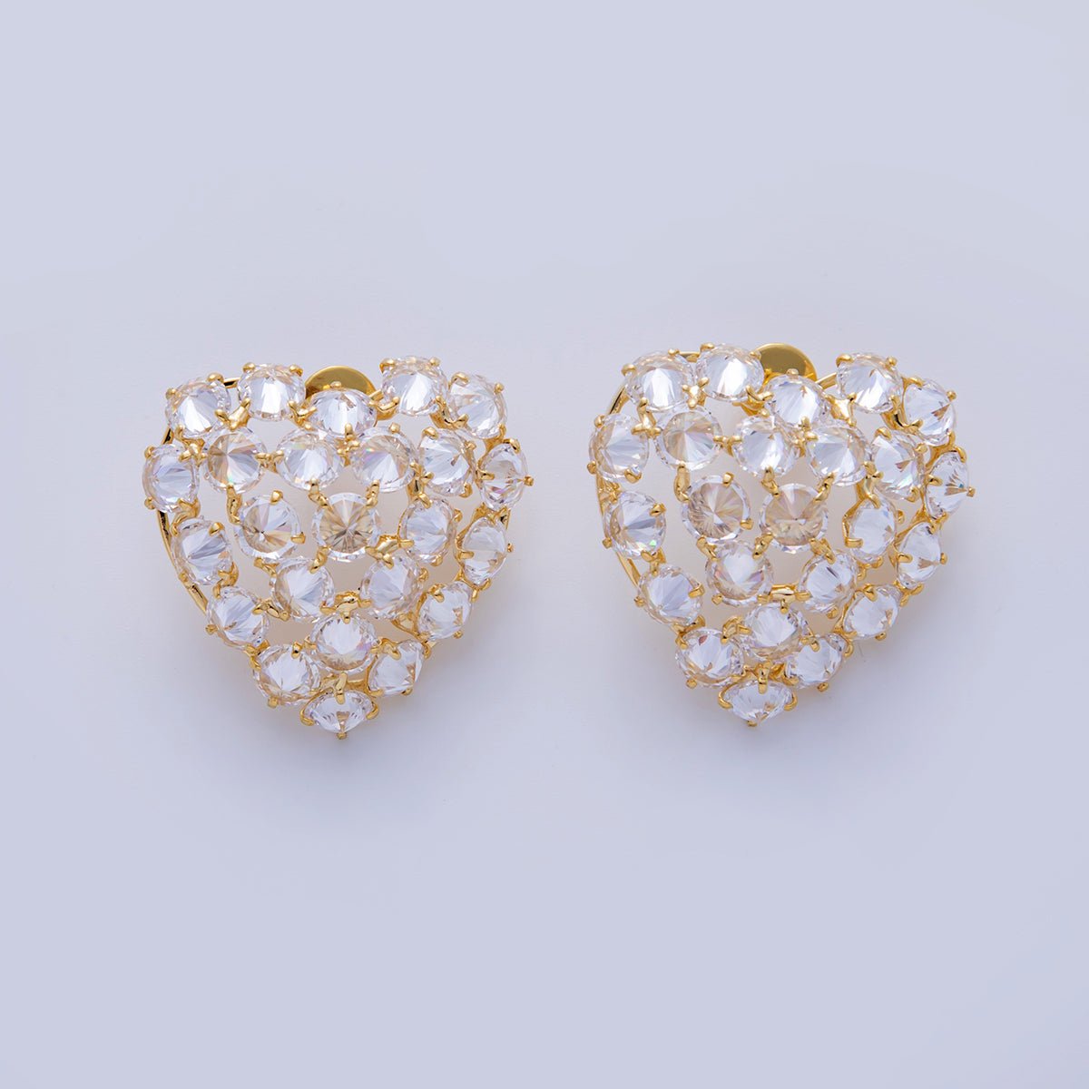 18K Gold Filled Micro Paved CZ Lover Heart Stud Earrings in Gold and Silver | AI302 AI303 - DLUXCA