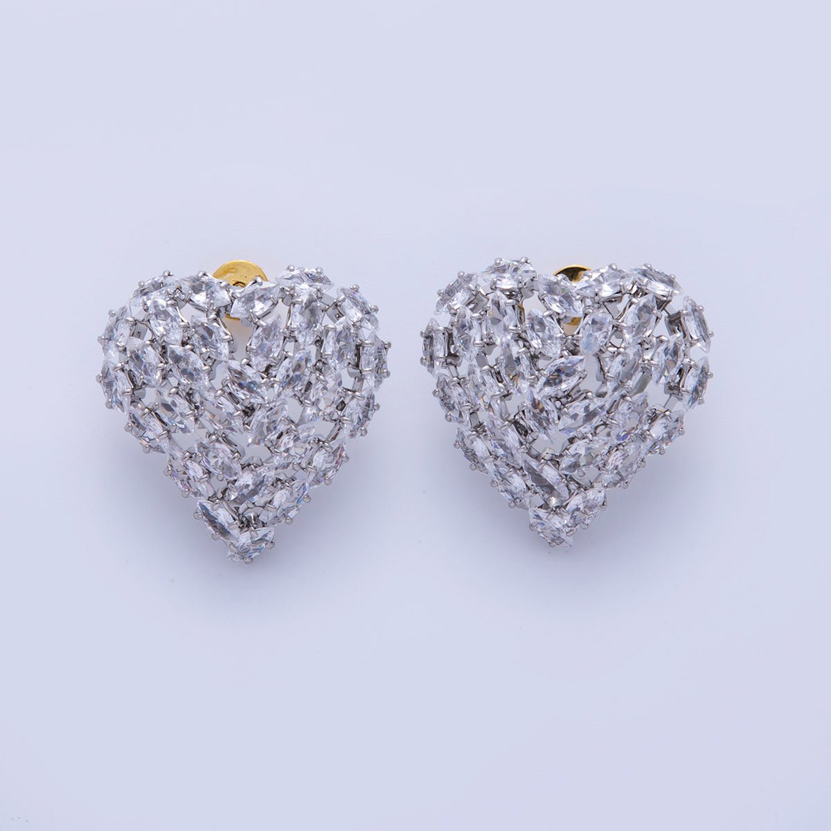 18K Gold Filled Micro Paved CZ Lover Heart Stud Earrings in Gold and Silver | AI302 AI303 - DLUXCA