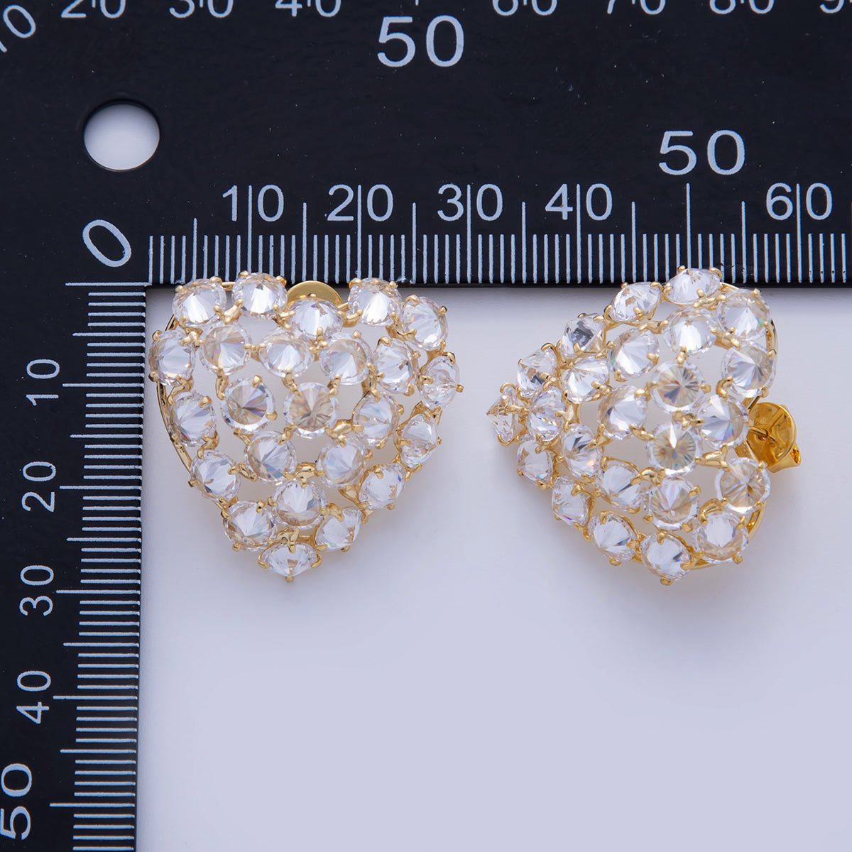 18K Gold Filled Micro Paved CZ Lover Heart Stud Earrings in Gold and Silver | AI302 AI303 - DLUXCA