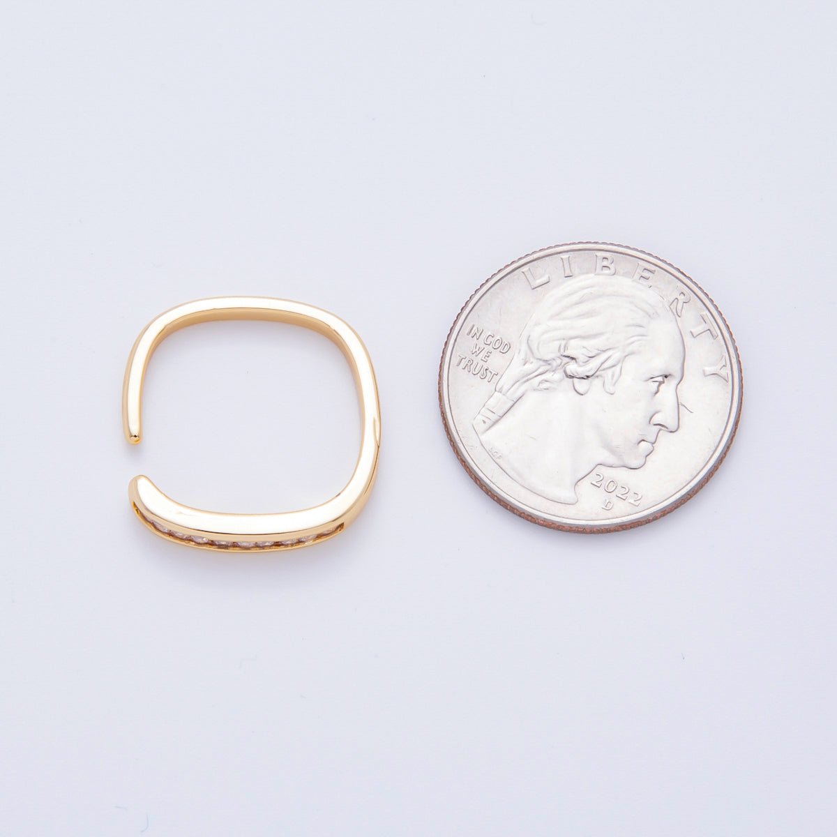 18K Gold Filled Micro Paved CZ Modern Square Edgy Open Ring | O547 - DLUXCA