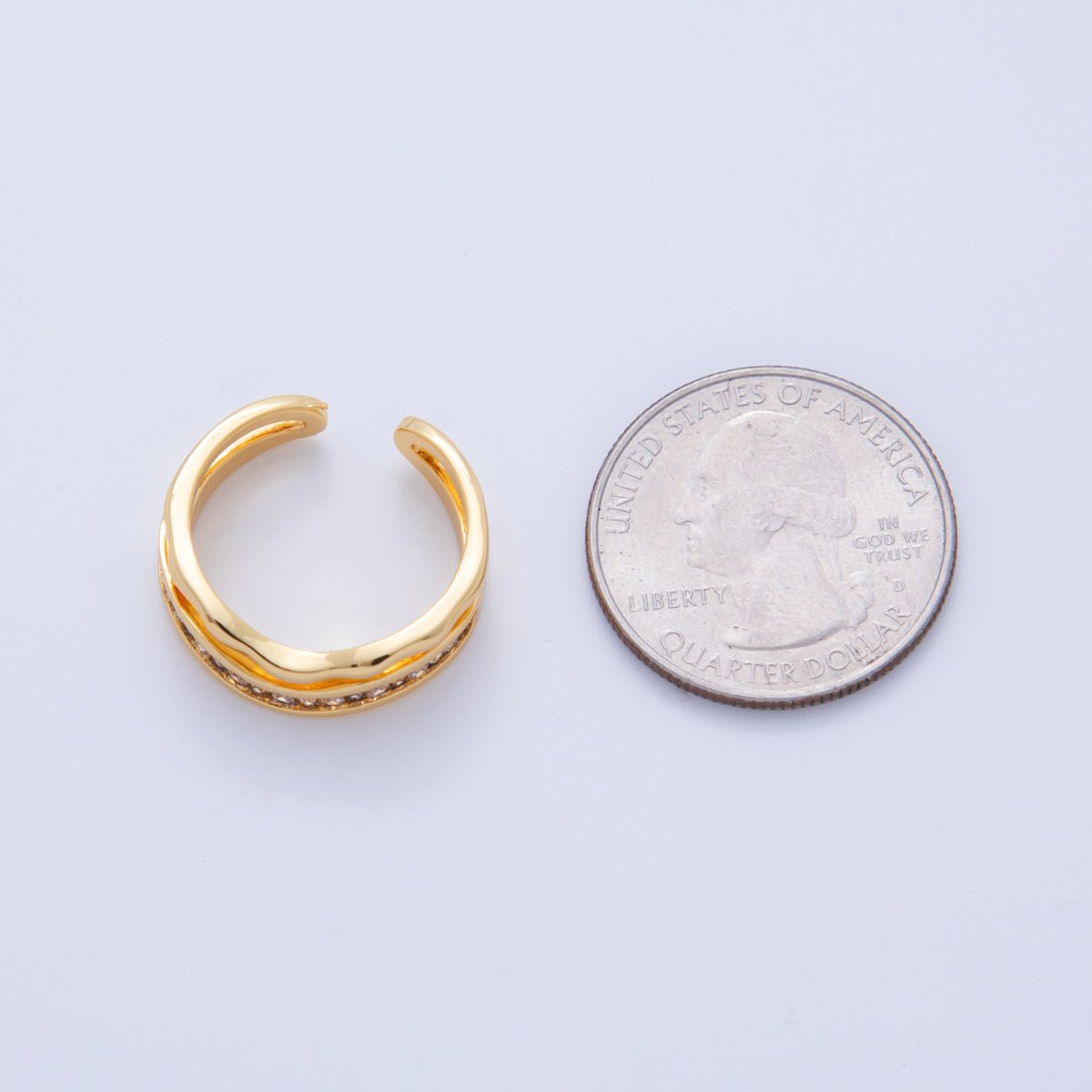 18K Gold Filled Micro Paved CZ Molten Wave Double Band Ring | O1995 - DLUXCA