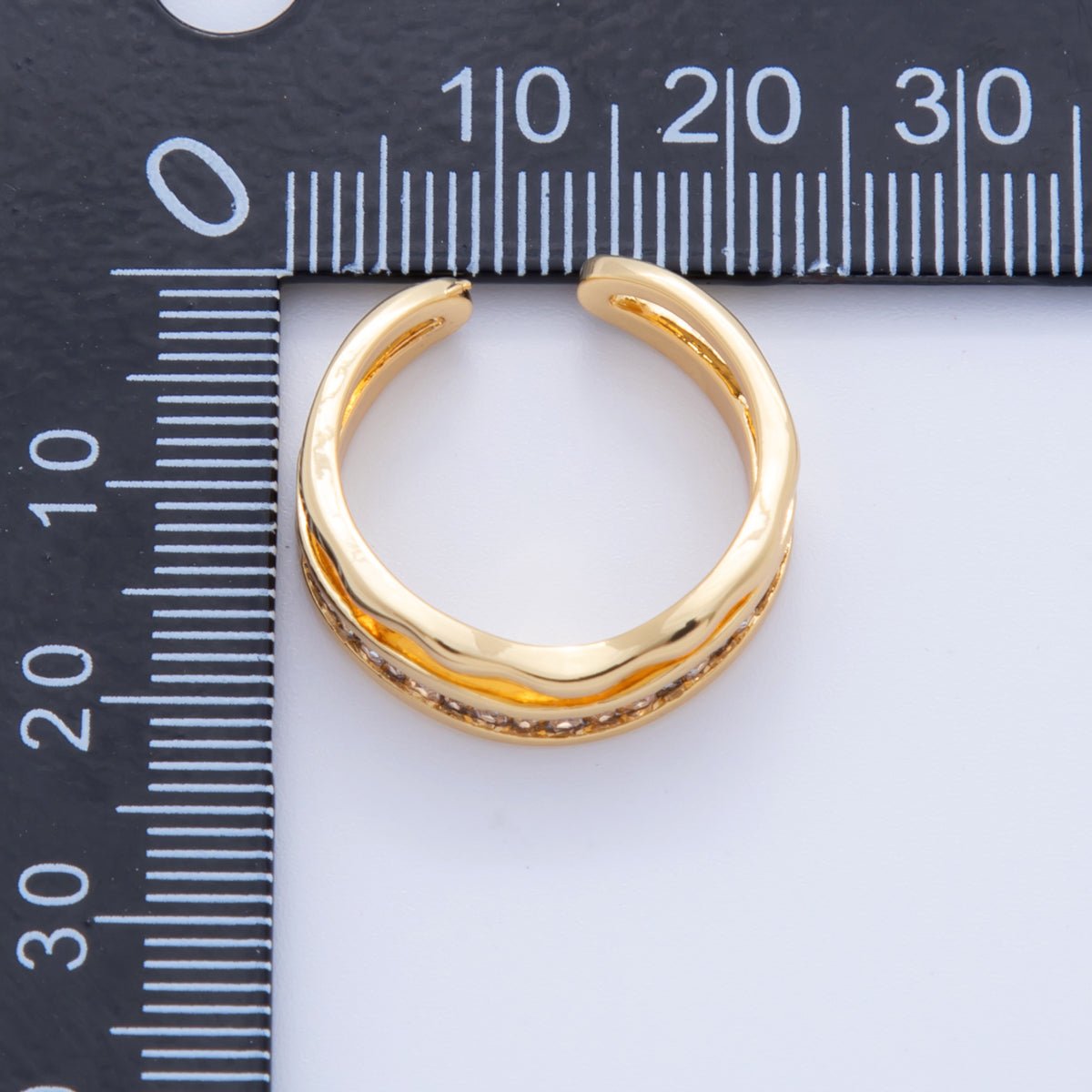 18K Gold Filled Micro Paved CZ Molten Wave Double Band Ring | O1995 - DLUXCA