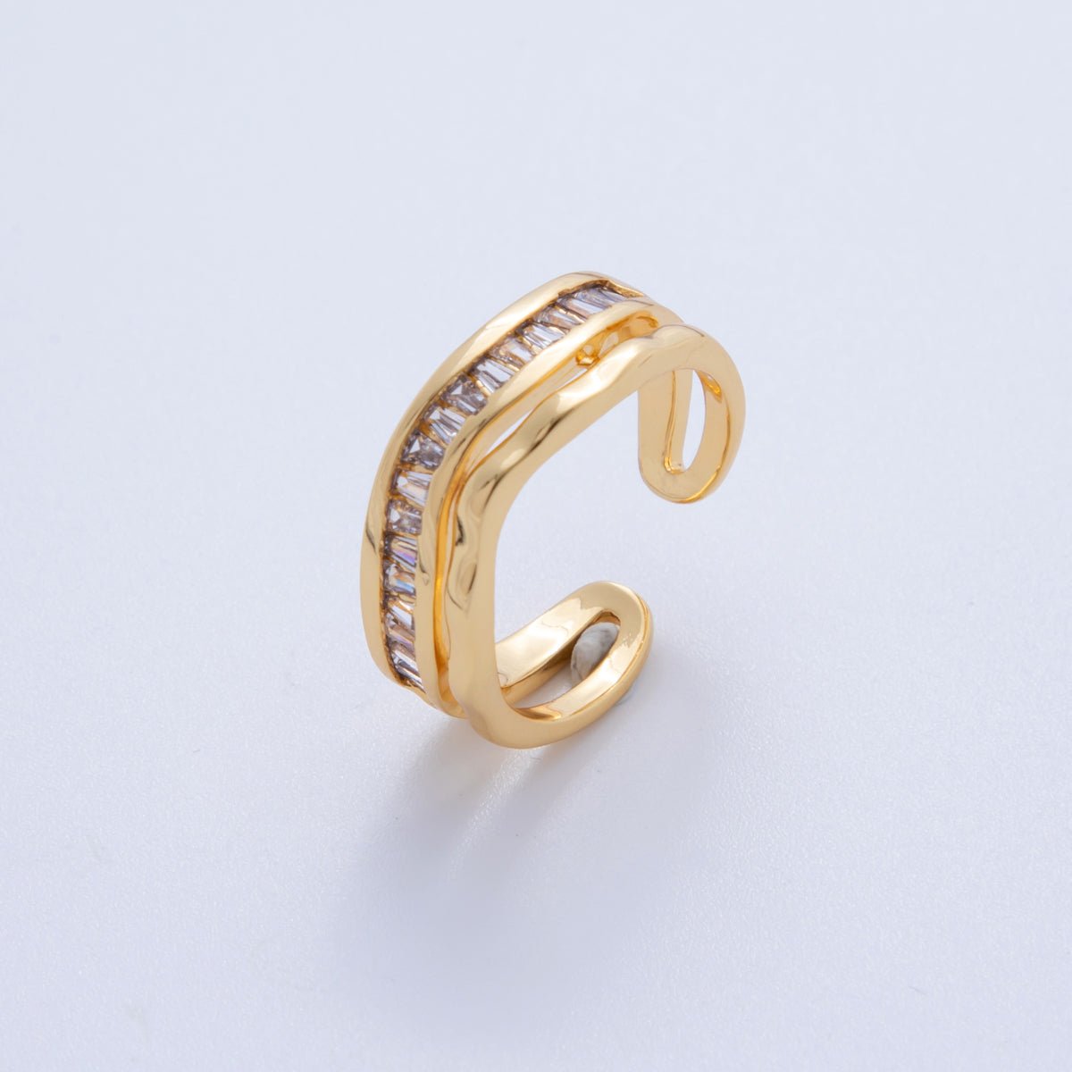 18K Gold Filled Micro Paved CZ Molten Wave Double Band Ring | O1995 - DLUXCA