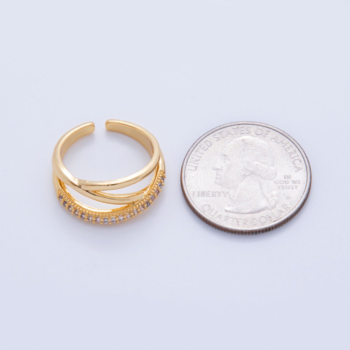 18K Gold Filled Micro Paved CZ Multiple Crossed Band Ring | O1925 - DLUXCA