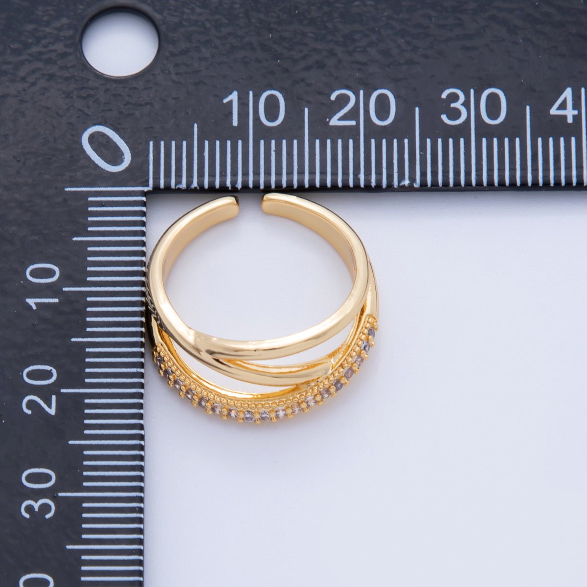 18K Gold Filled Micro Paved CZ Multiple Crossed Band Ring | O1925 - DLUXCA