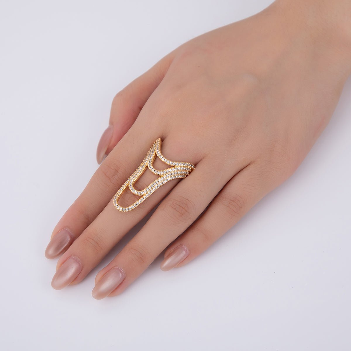 18K Gold Filled Micro Paved CZ Multiple Curve Drip Band Ring | O1722 - DLUXCA