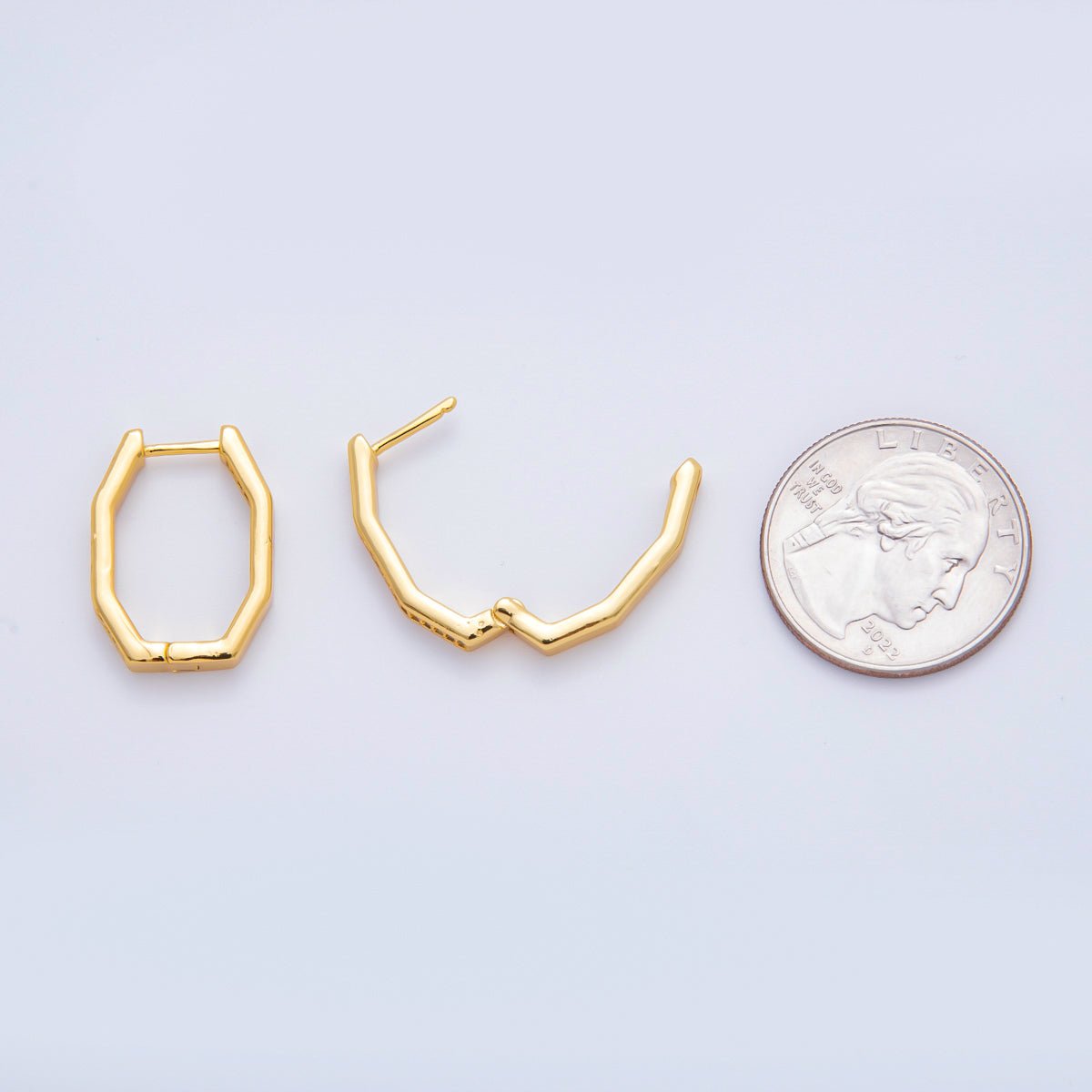 18K Gold Filled Micro Paved CZ Octagon Geometrical Lever Back Hoops Earrings | AJ220 - DLUXCA