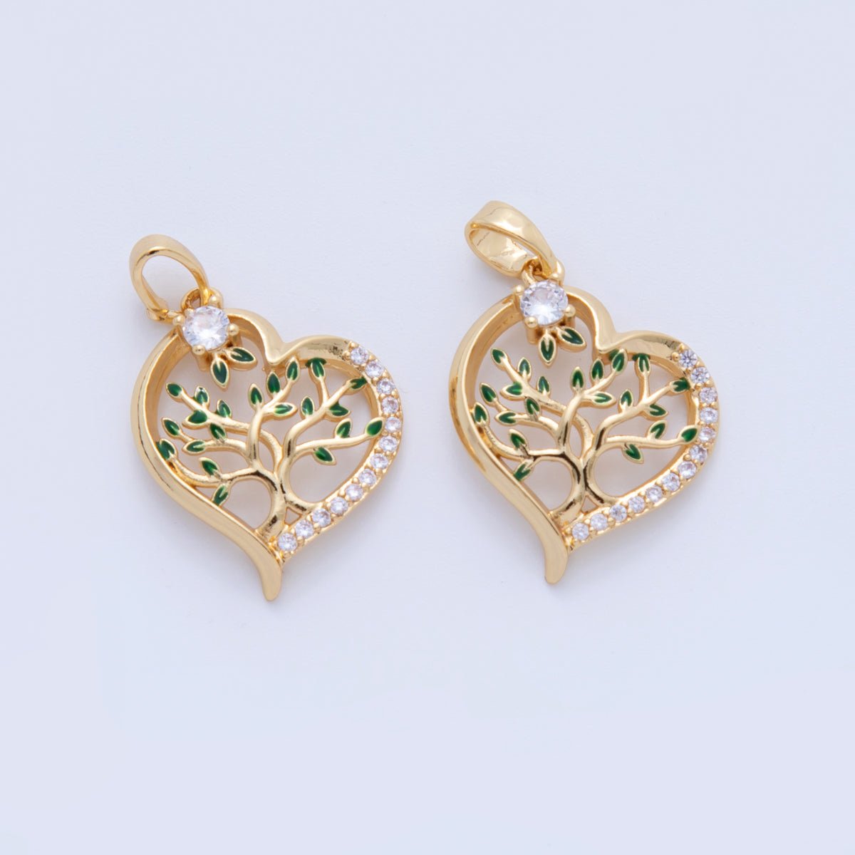 18K Gold Filled Micro Paved CZ Open Tree Heart Pendant | AH736 - DLUXCA