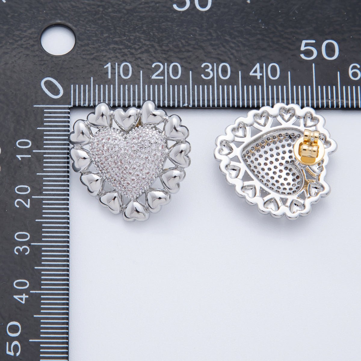 18K Gold Filled Micro Paved CZ Outline Heart Stud Earrings in Mixed Metal & Silver | AI338 AI339 - DLUXCA
