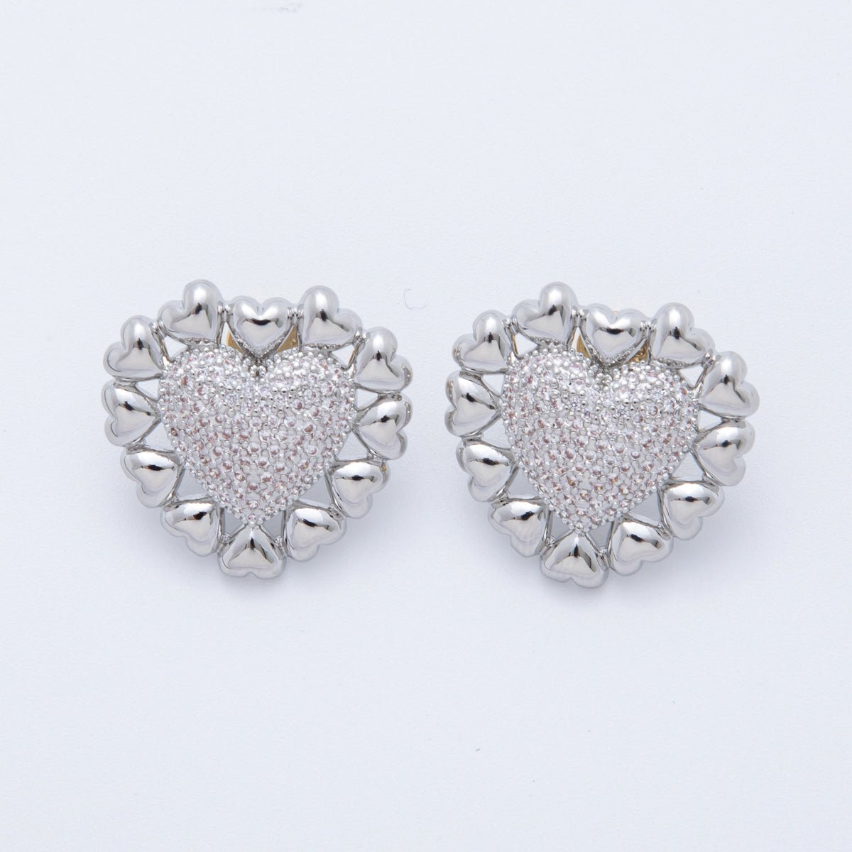 18K Gold Filled Micro Paved CZ Outline Heart Stud Earrings in Mixed Metal & Silver | AI338 AI339 - DLUXCA