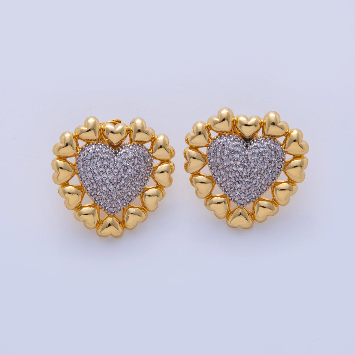 18K Gold Filled Micro Paved CZ Outline Heart Stud Earrings in Mixed Metal & Silver | AI338 AI339 - DLUXCA