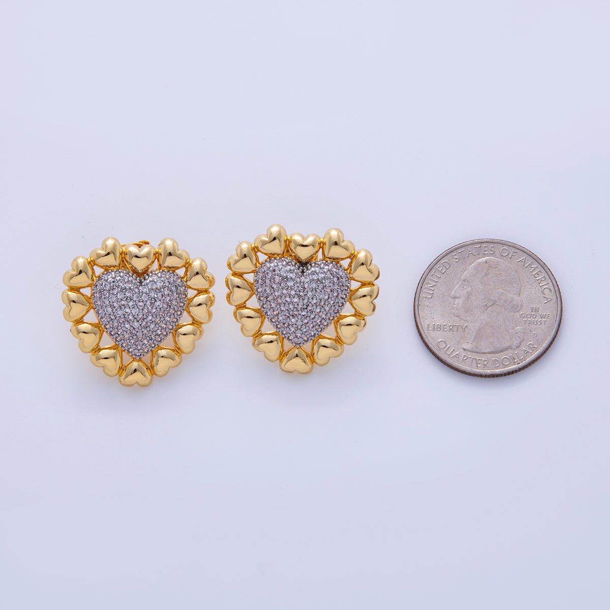 18K Gold Filled Micro Paved CZ Outline Heart Stud Earrings in Mixed Metal & Silver | AI338 AI339 - DLUXCA