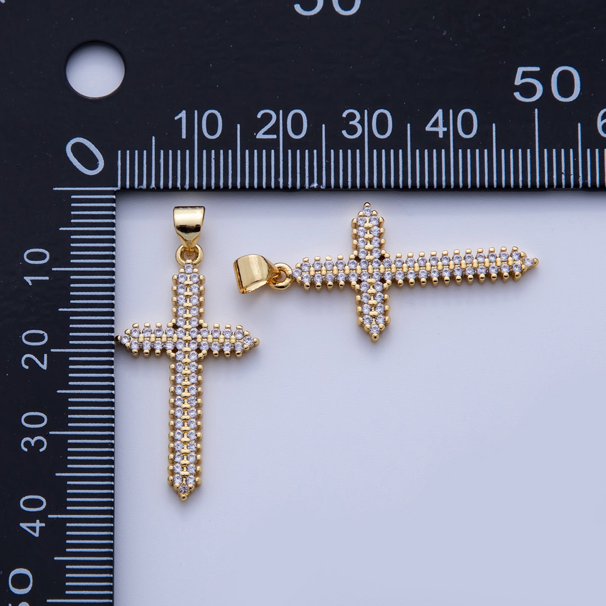 18K Gold Filled Micro Paved CZ Passion Religious Cross Pendant | AH722 - DLUXCA