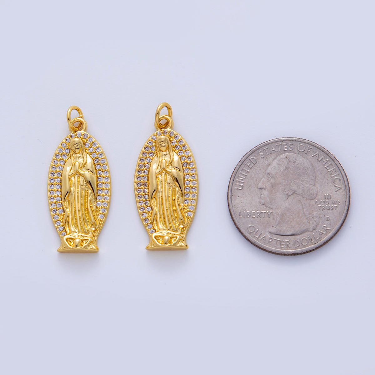 18K Gold Filled Micro Paved CZ Religious Mother Mary Guadalupe Charm | AF322 - DLUXCA