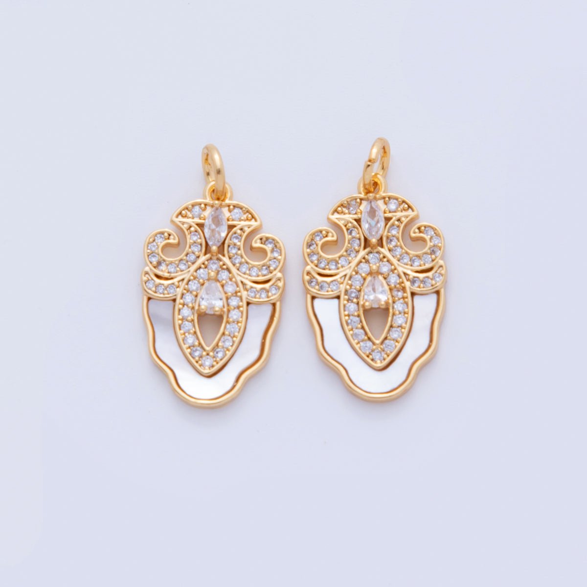 18K Gold Filled Micro Paved CZ Shell Pearl Artisan Geometric Charm | AF344 - DLUXCA