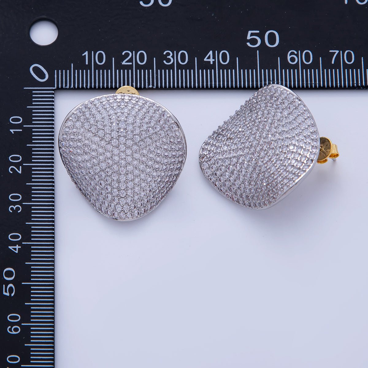 18K Gold Filled Micro Paved CZ Shield Rounded Triangle Stud Earrings in Gold & Silver | AI308 AI309 - DLUXCA