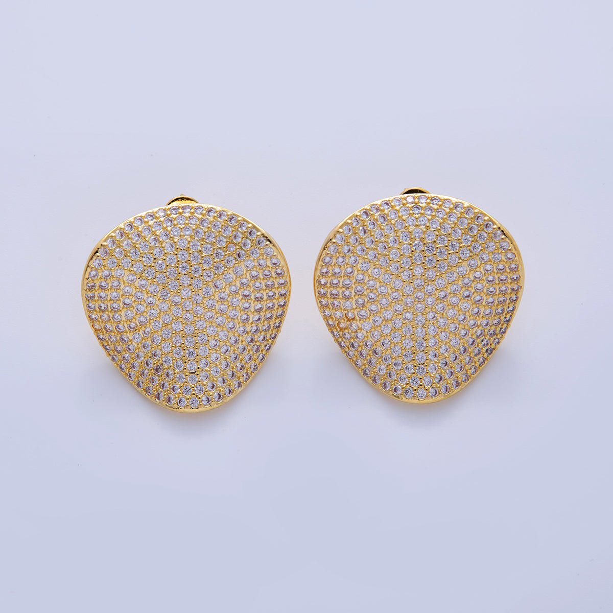 18K Gold Filled Micro Paved CZ Shield Rounded Triangle Stud Earrings in Gold & Silver | AI308 AI309 - DLUXCA