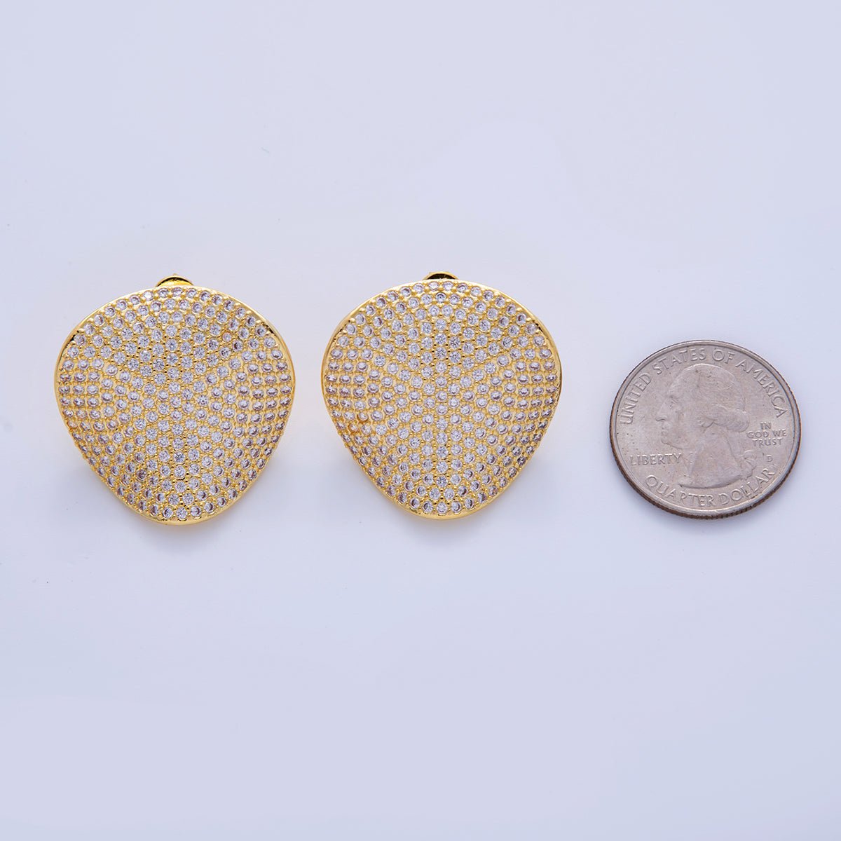 18K Gold Filled Micro Paved CZ Shield Rounded Triangle Stud Earrings in Gold & Silver | AI308 AI309 - DLUXCA