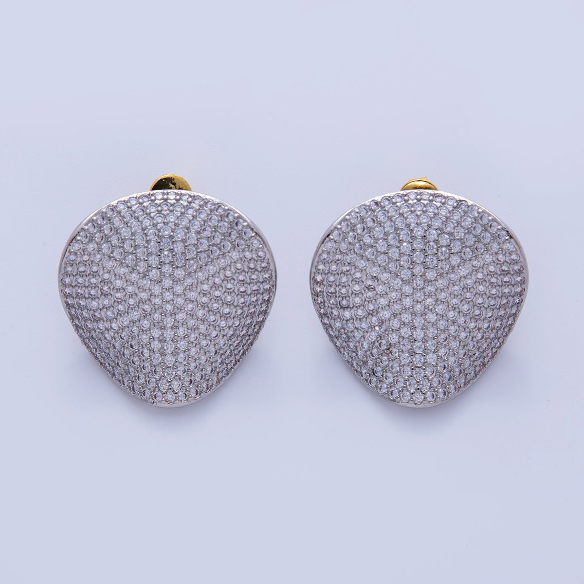 18K Gold Filled Micro Paved CZ Shield Rounded Triangle Stud Earrings in Gold & Silver | AI308 AI309 - DLUXCA