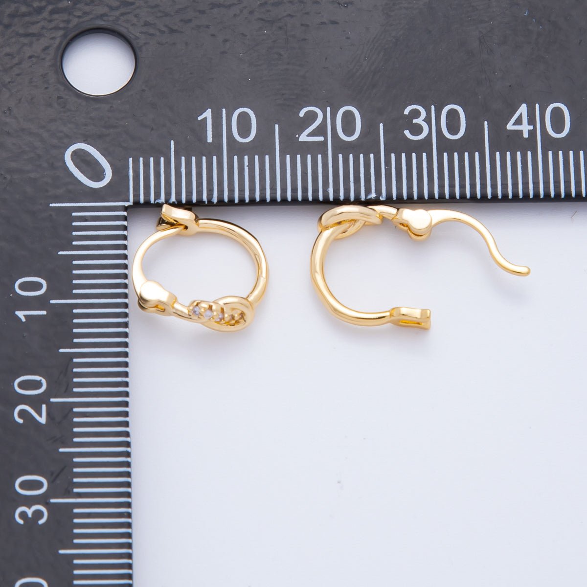 18K Gold Filled Micro Paved CZ Simple Geometric French Lock Huggie Earrings | AJ205 - DLUXCA