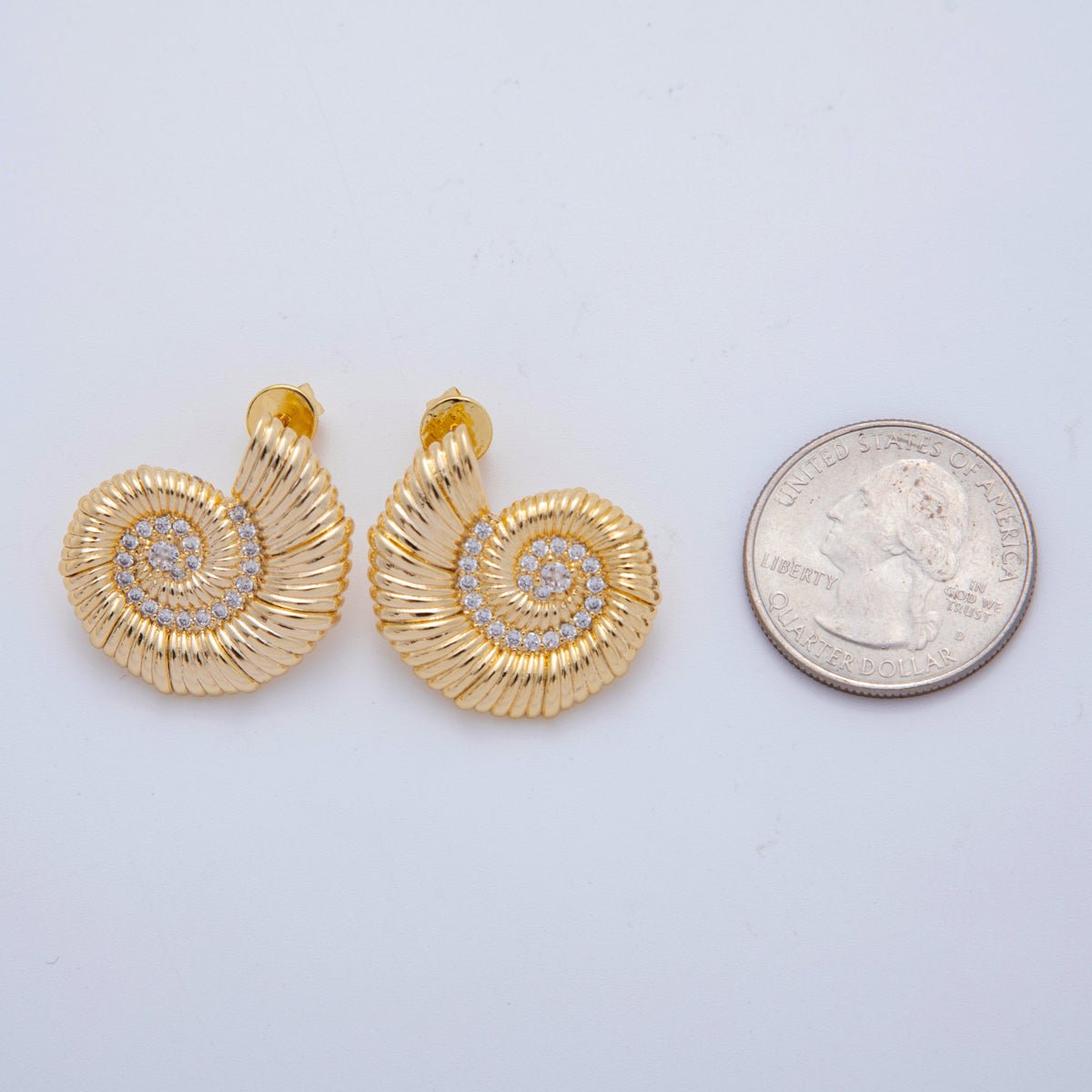 18K Gold Filled Micro Paved CZ Spiral Shell Stud Earrings | AJ147 - DLUXCA