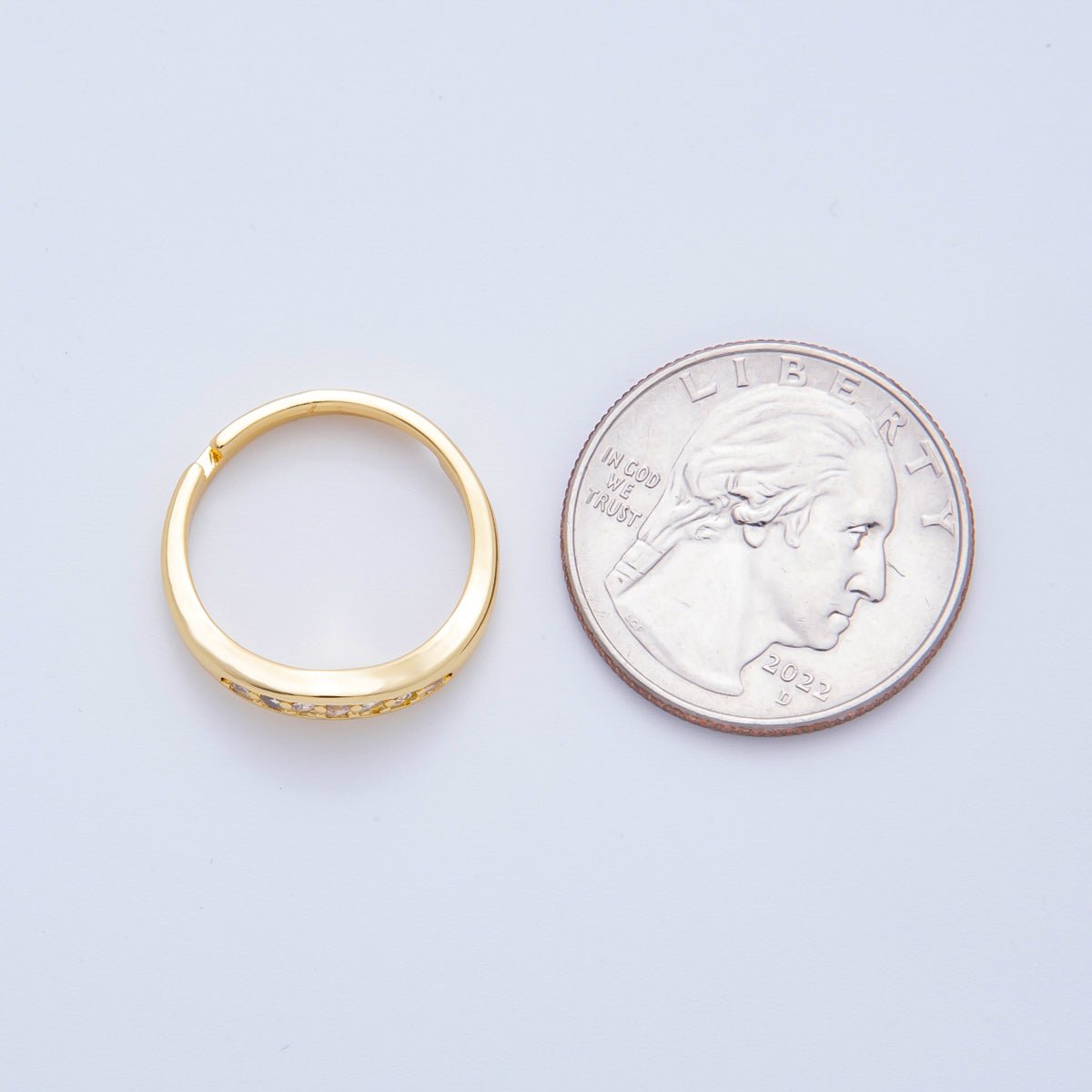 18K Gold Filled Micro Paved CZ Strip Trail Adjustable Ring | O - A2255 - DLUXCA