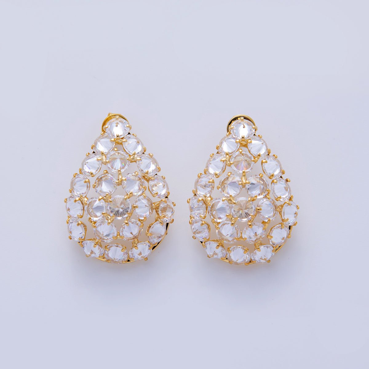 18K Gold Filled Micro Paved CZ Teardrop Stud Earrings in Gold & Silver | AI304 AI305 - DLUXCA