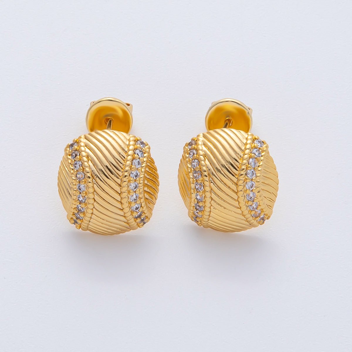 18K Gold Filled Micro Paved CZ Textured Baseball Sports Stud Earrings | AD1631 - DLUXCA