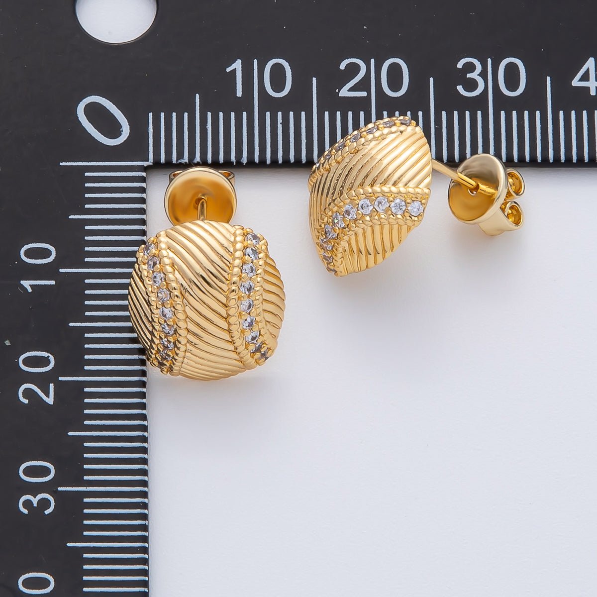 18K Gold Filled Micro Paved CZ Textured Baseball Sports Stud Earrings | AD1631 - DLUXCA