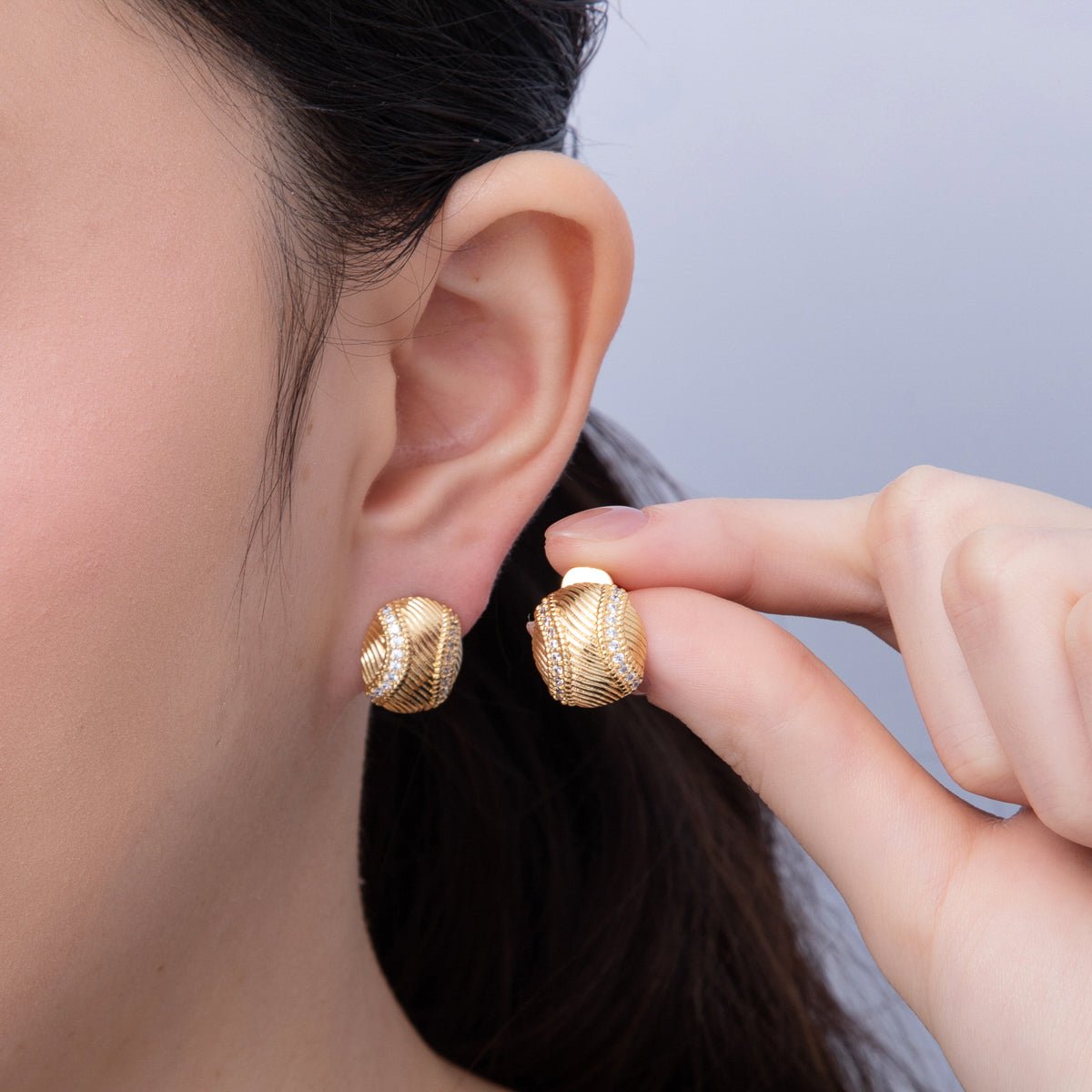 18K Gold Filled Micro Paved CZ Textured Baseball Sports Stud Earrings | AD1631 - DLUXCA