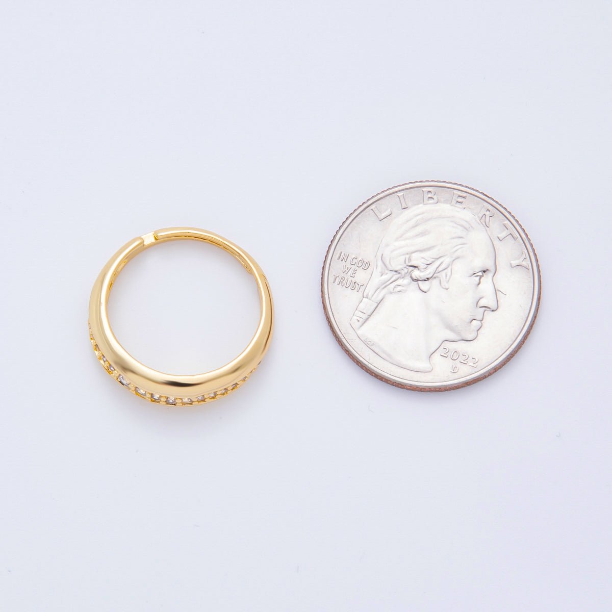 18K Gold Filled Micro Paved CZ Thin Adjustable Band Ring | O005 - DLUXCA
