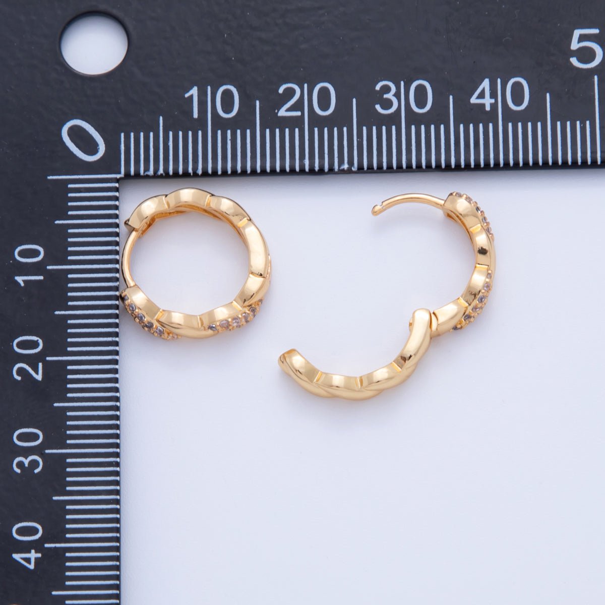 18K Gold Filled Micro Paved CZ Twirled Round Hinged Earrings | AI375 - DLUXCA