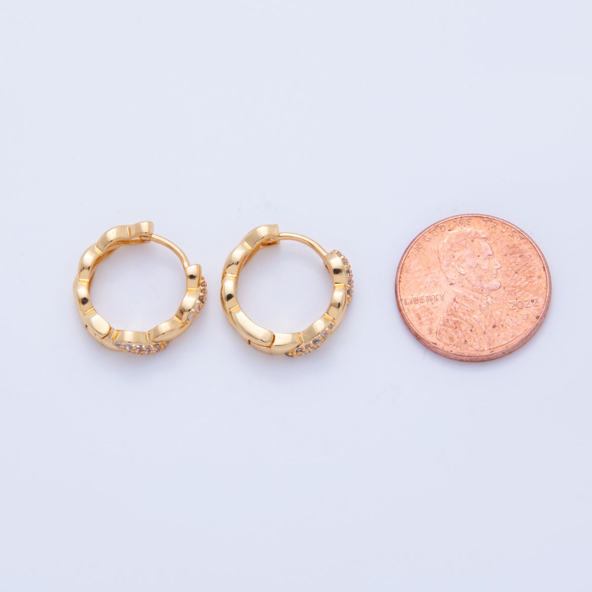 18K Gold Filled Micro Paved CZ Twirled Round Hinged Earrings | AI375 - DLUXCA