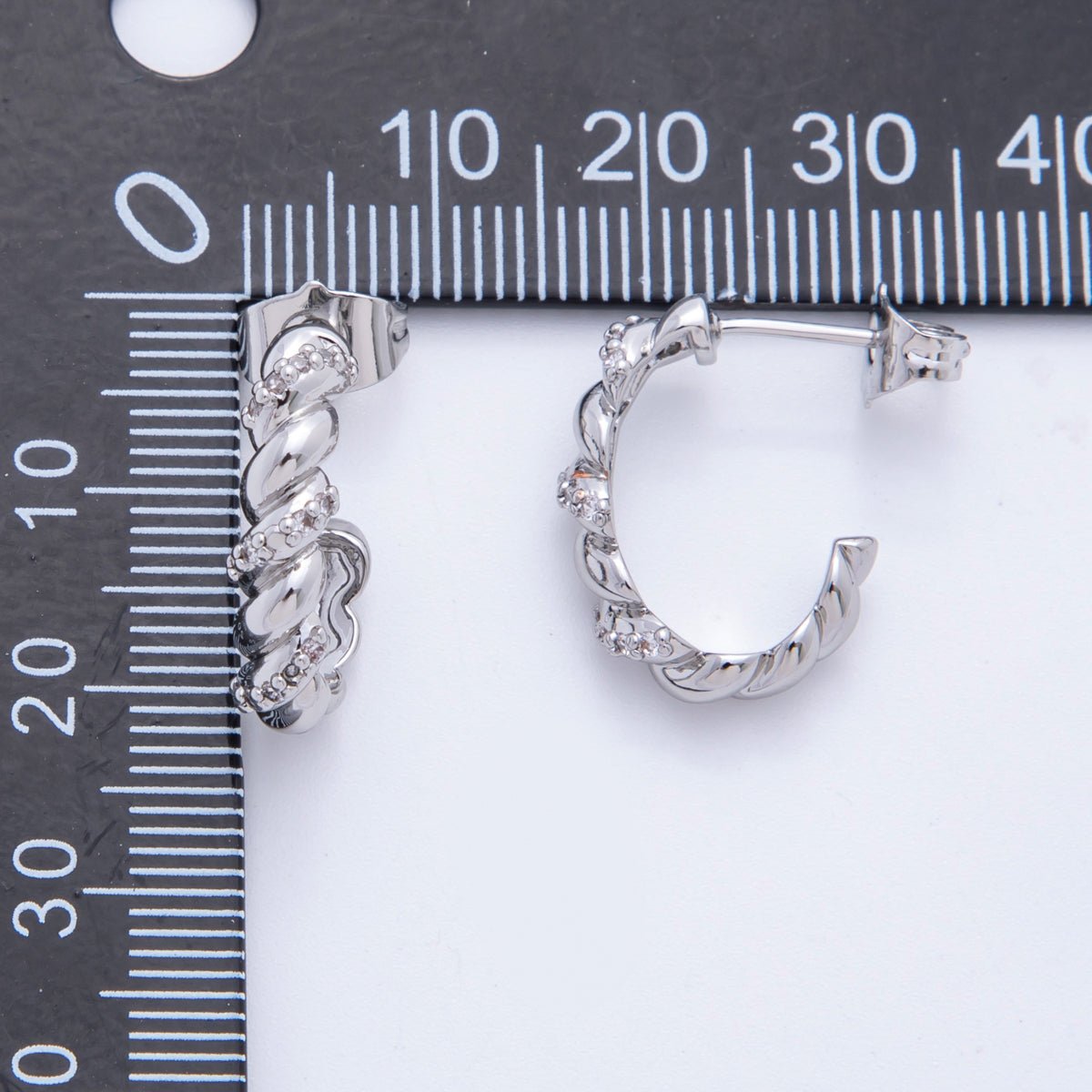 18K Gold Filled Micro Paved CZ Twisted C - Shaped Hoop Earrings in Gold & Silver | AJ207 AJ208 - DLUXCA