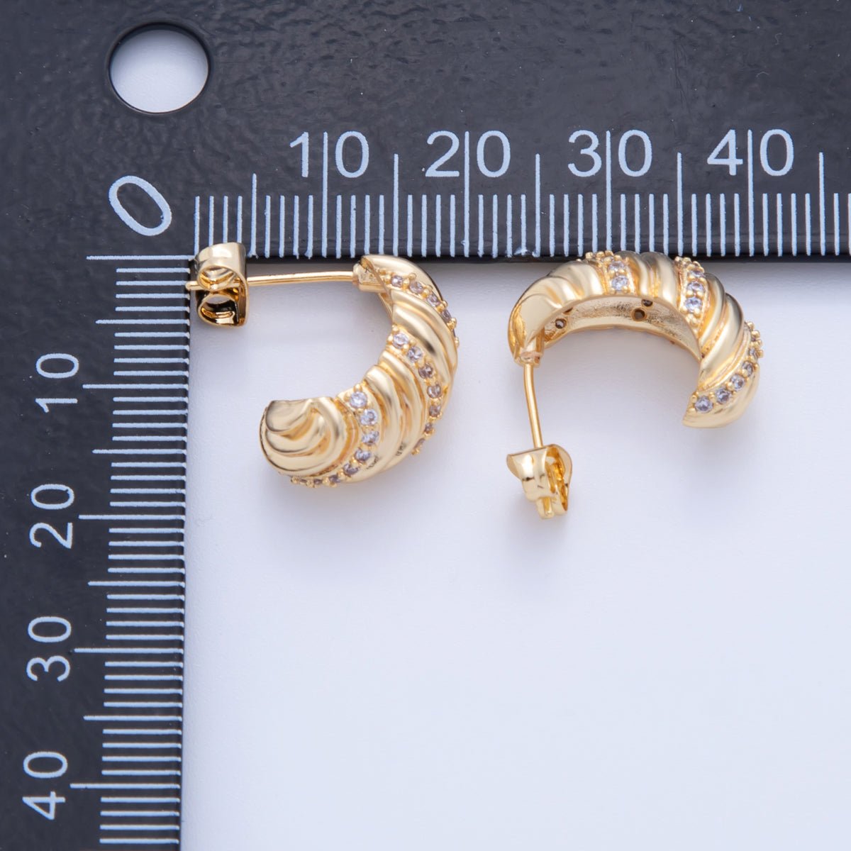 18K Gold Filled Micro Paved CZ Twisted Croissant Drop Stud Earrings | AI372 - DLUXCA