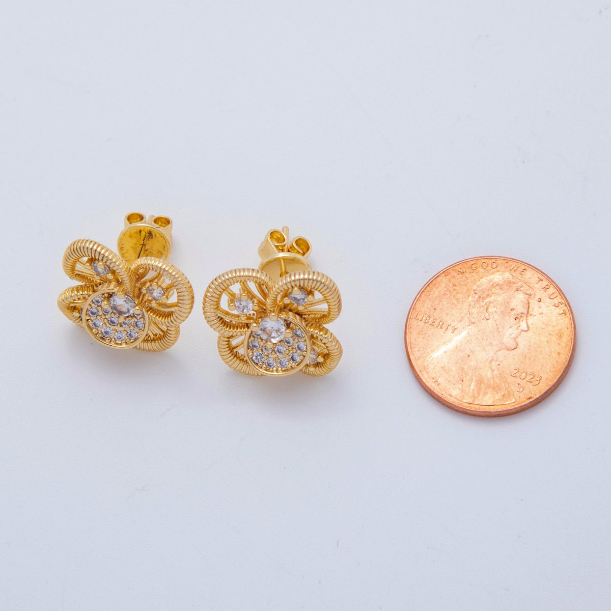 18K Gold Filled Micro Paved CZ Twisted Flower Bloom Stud Earrings | AI409 - DLUXCA