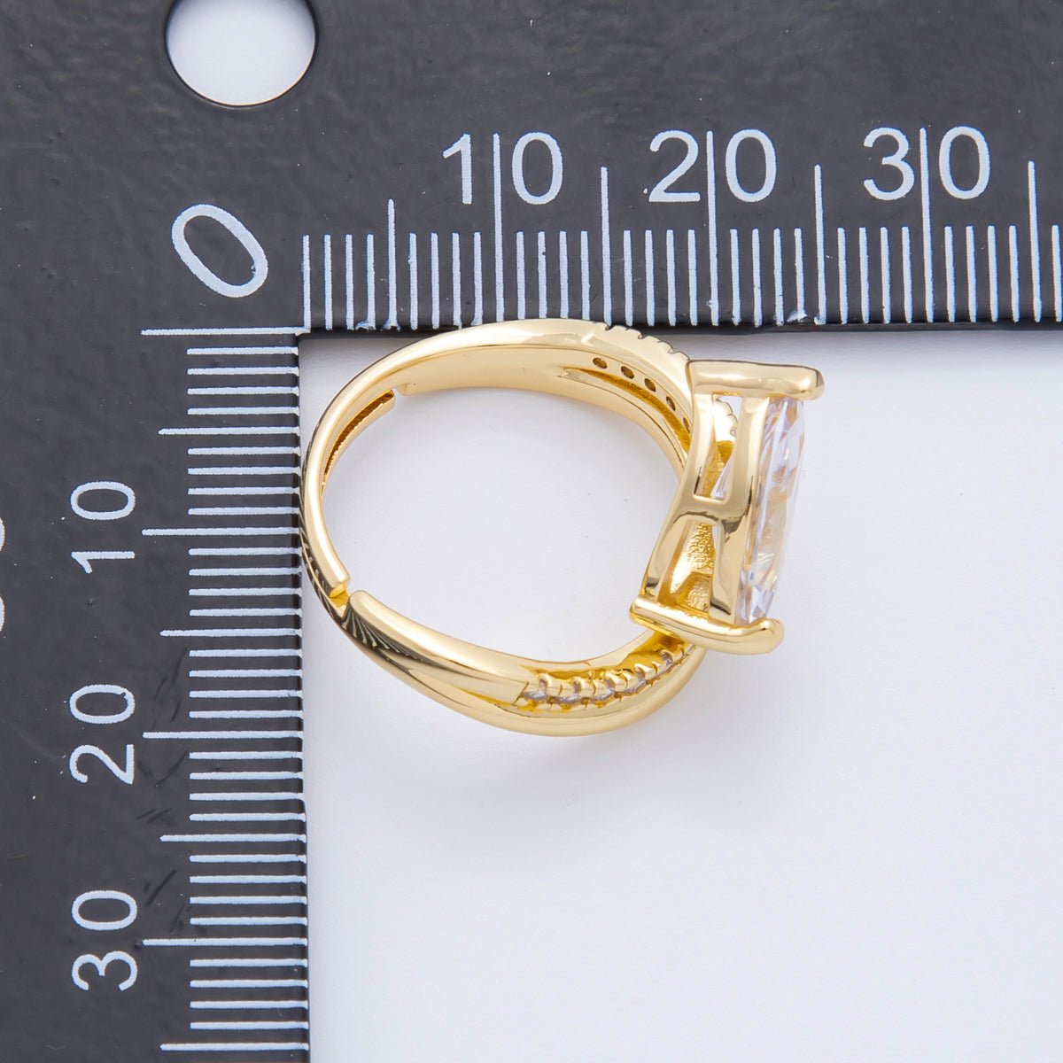 18K Gold Filled Micro Paved & Marquise CZ Double Wave Adjustable Ring | O - A2254 - DLUXCA