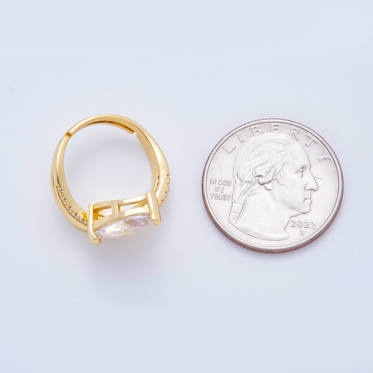 18K Gold Filled Micro Paved & Marquise CZ Double Wave Adjustable Ring | O - A2254 - DLUXCA