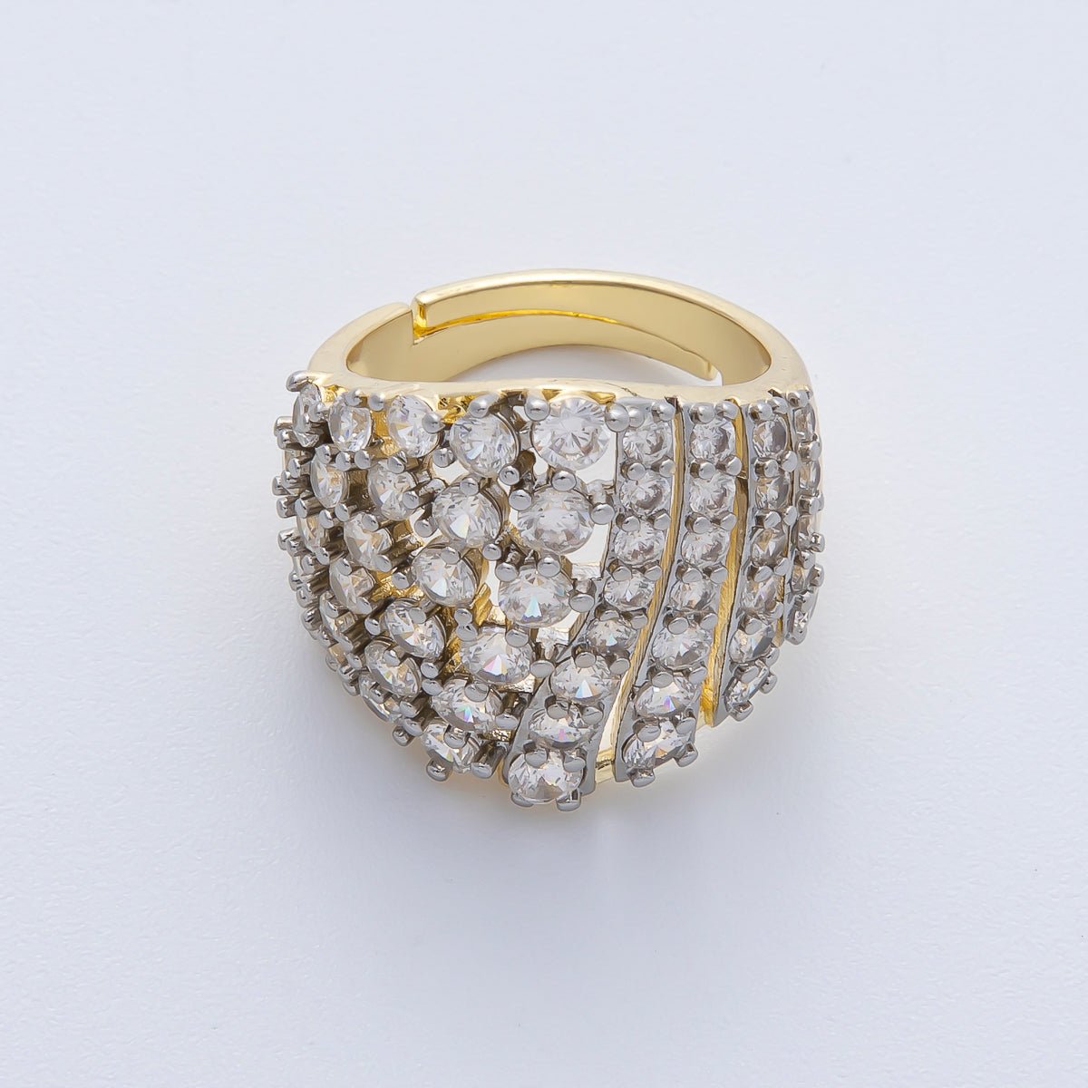 18K Gold Filled Micro Paved Mixed Metal CZ Wide Signet Ring | O761 - DLUXCA